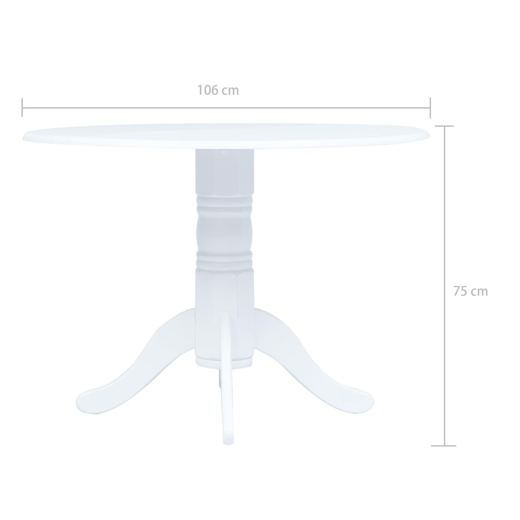 Eettafel 106 cm massief rubberhout wit