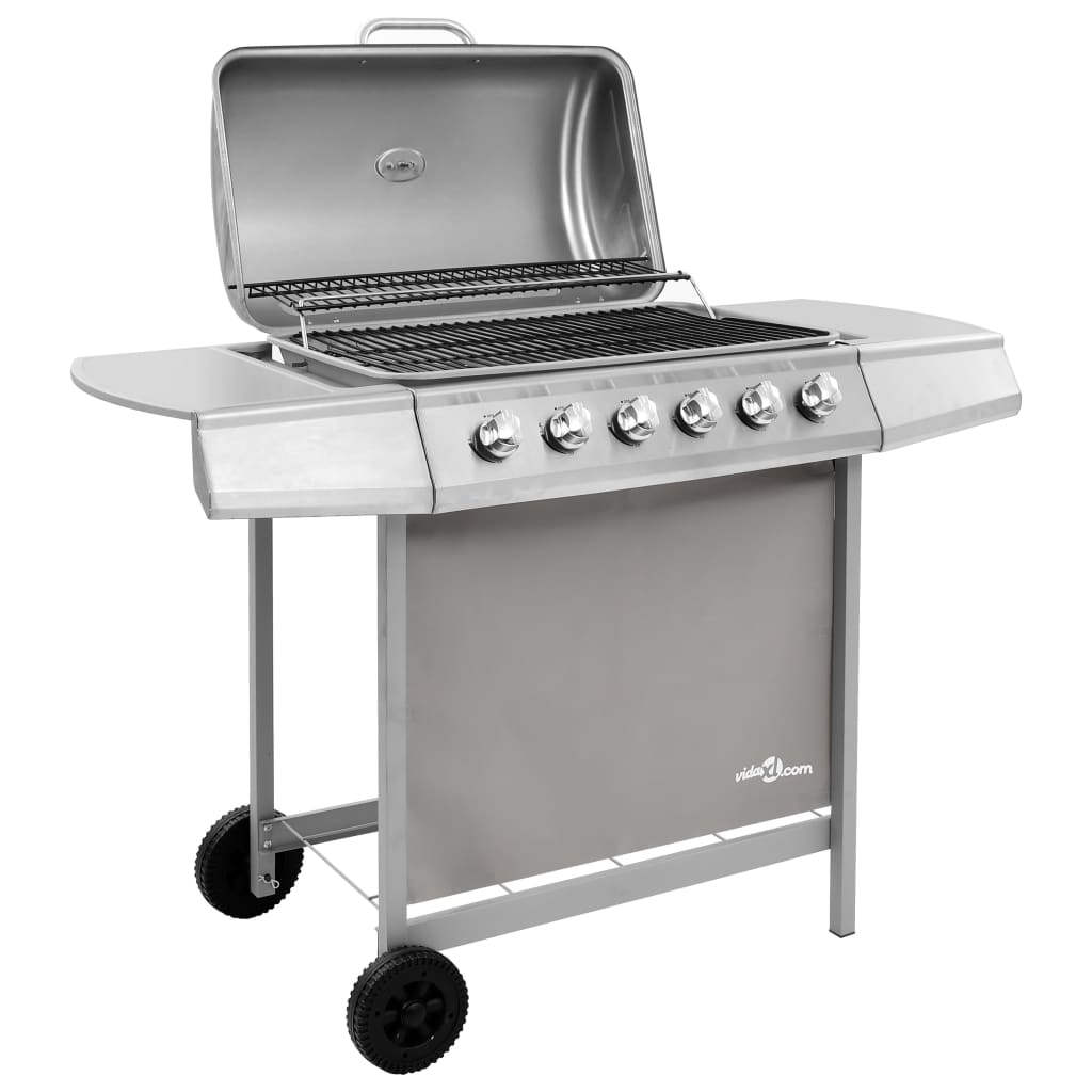 vidaXL Gasbarbecue met 6 branders zilverkleurig