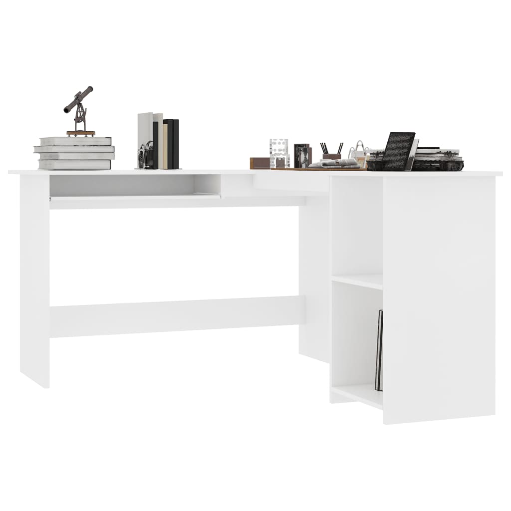 Hoekbureau L-vormig 120x140x75 cm bewerkt hout wit
