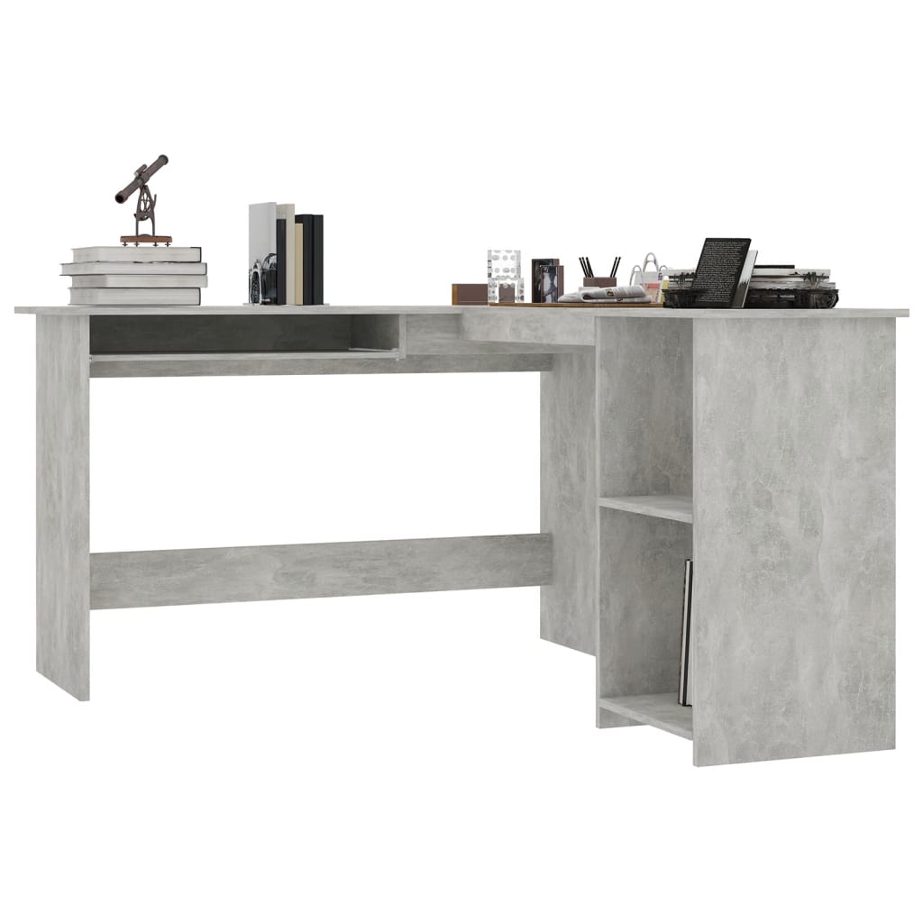 Hoekbureau L-vormig 120x140x75 cm bewerkt hout betongrijs