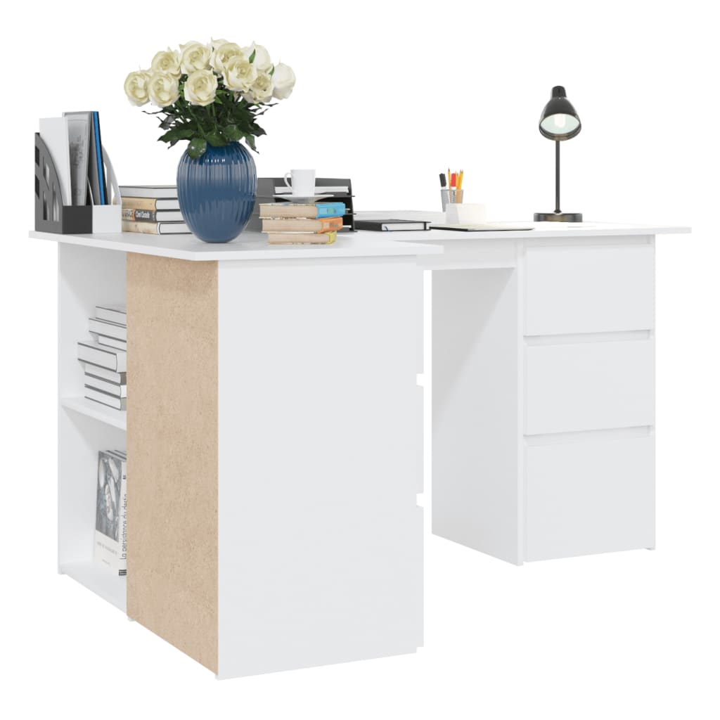 Hoekbureau 145x100x76 cm bewerkt hout wit