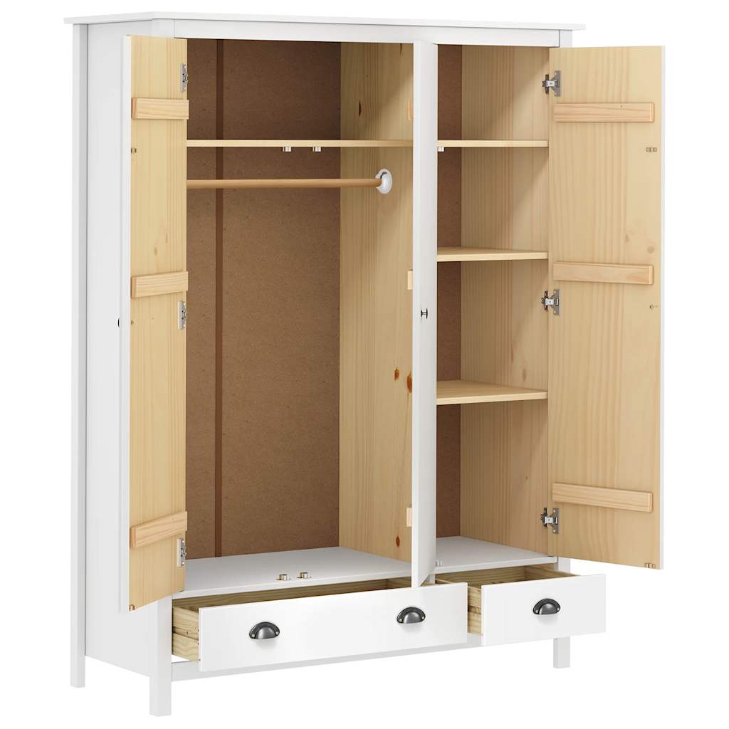 Kledingkast Hill 3 deuren 127x50x170 cm massief grenenhout wit