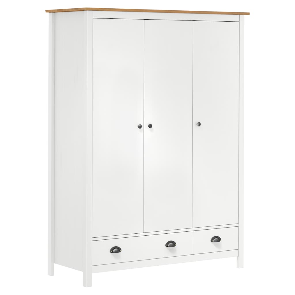 Kledingkast Hill 3 deuren 127x50x170 cm massief grenenhout wit