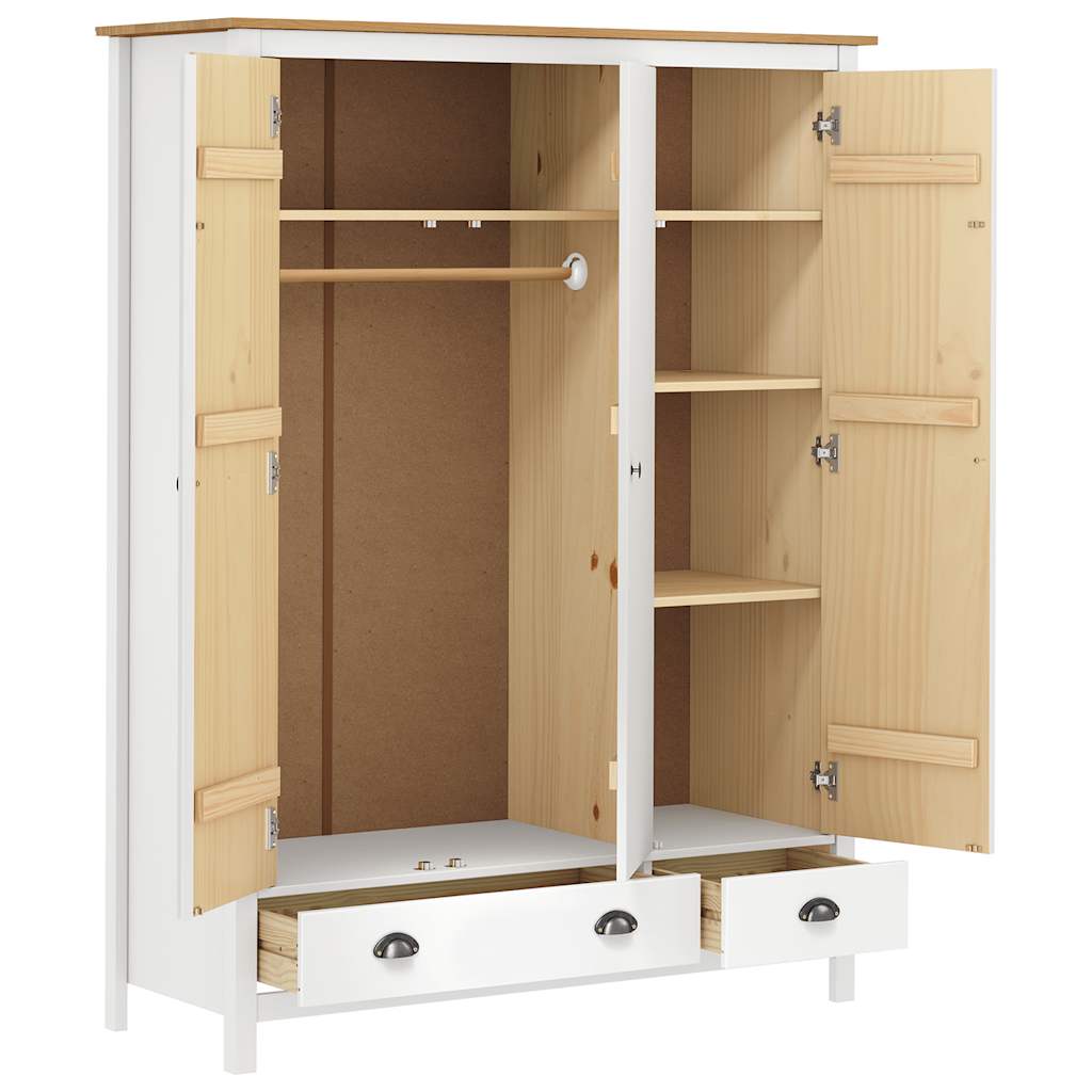 Kledingkast Hill 3 deuren 127x50x170 cm massief grenenhout wit