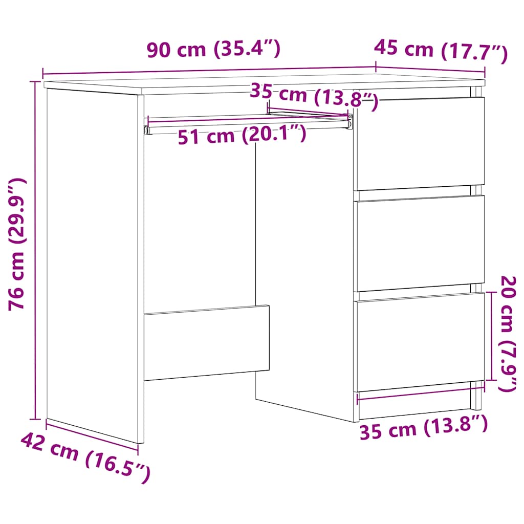 Bureau 90x45x76 cm bewerkt hout zwart