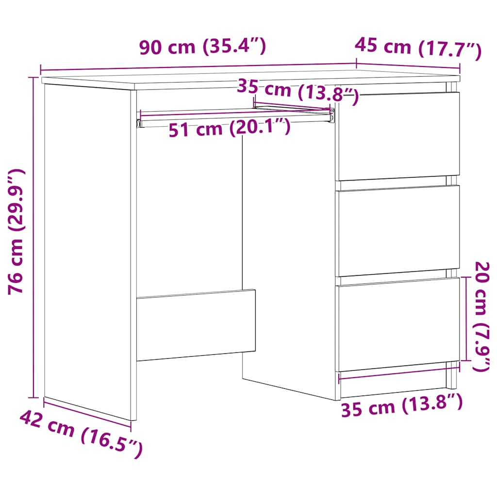 Bureau 90x45x76 cm bewerkt hout sonoma eikenkleurig