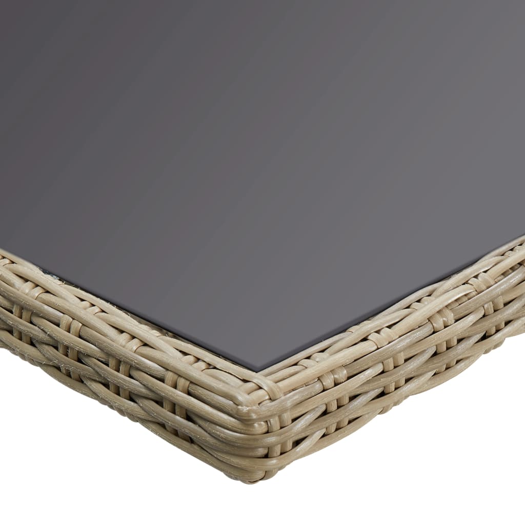 Tuintafel 200x100x74 cm glas en poly rotan bruin