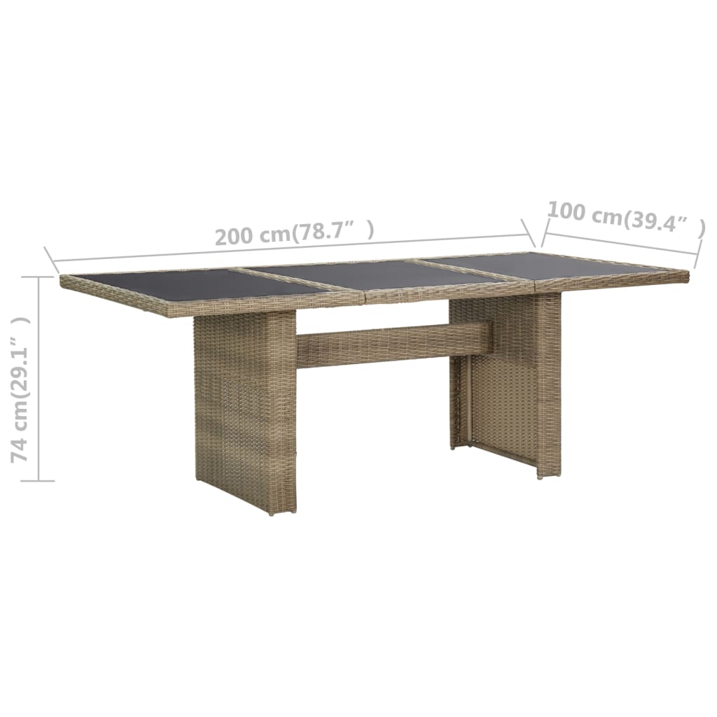 Tuintafel 200x100x74 cm glas en poly rotan bruin