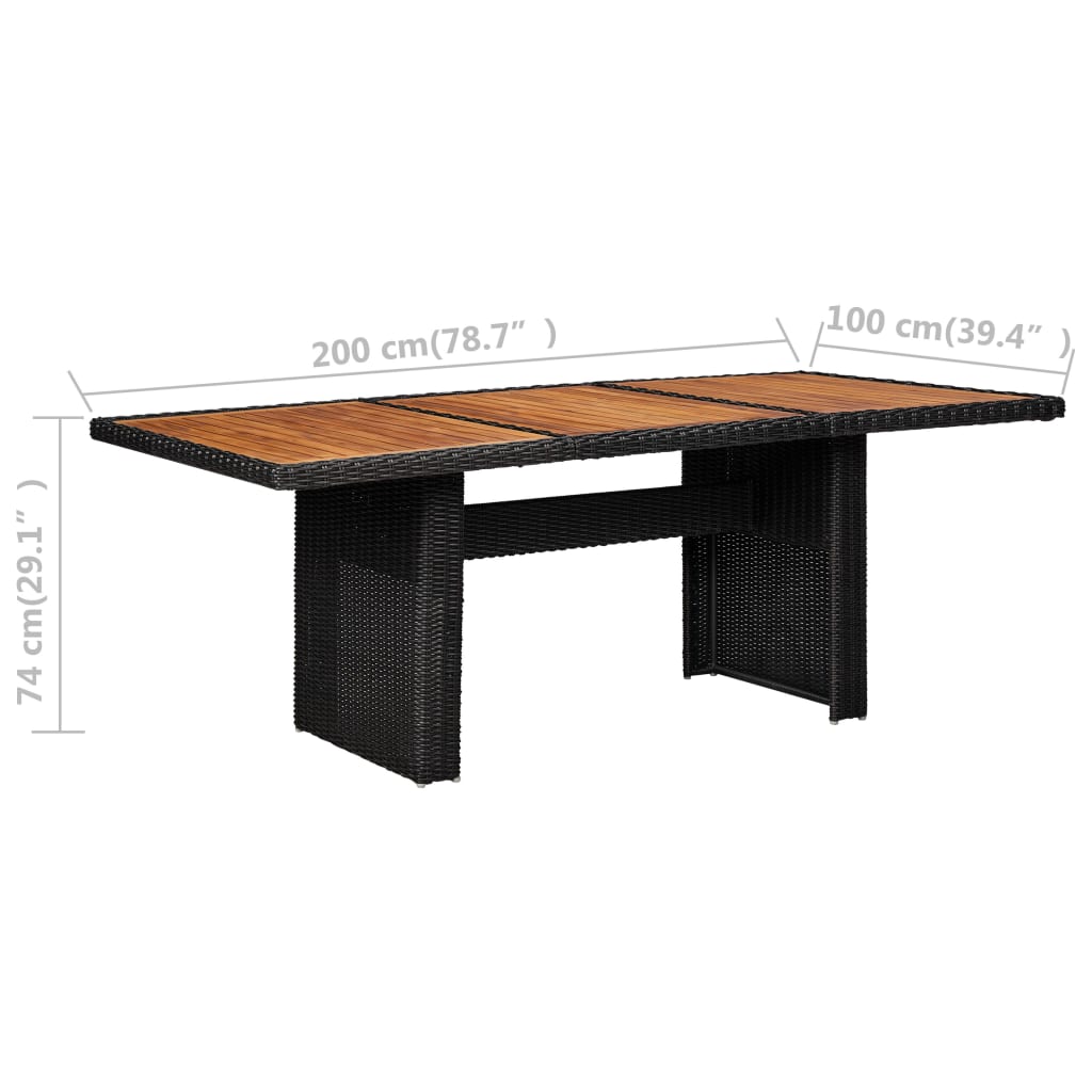 Tuintafel 200x100x74 cm poly rotan zwart