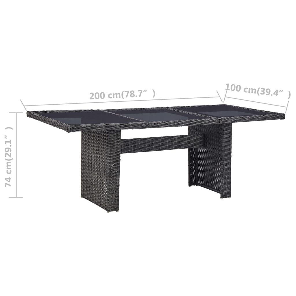 Tuintafel 200x100x74 cm glas en poly rotan zwart