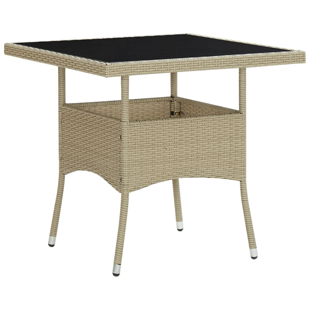 Tuintafel poly rotan en glas beige