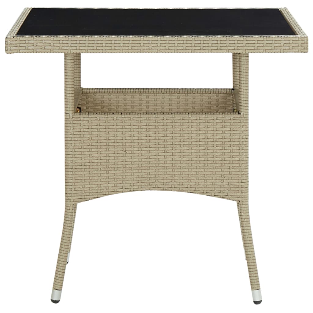 Tuintafel poly rotan en glas beige