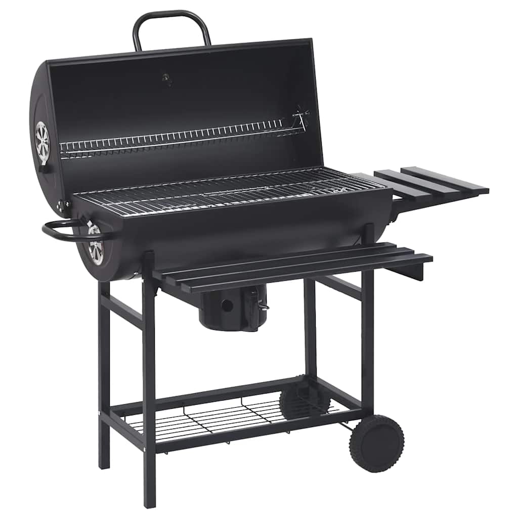vidaXL Barbecuevat met wielen en planken 115x85x95 cm staal zwart