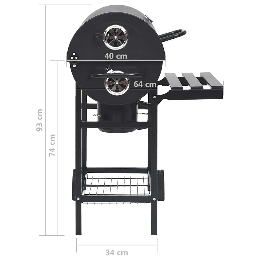 vidaXL Barbecuevat met wielen en planken 115x85x95 cm staal zwart