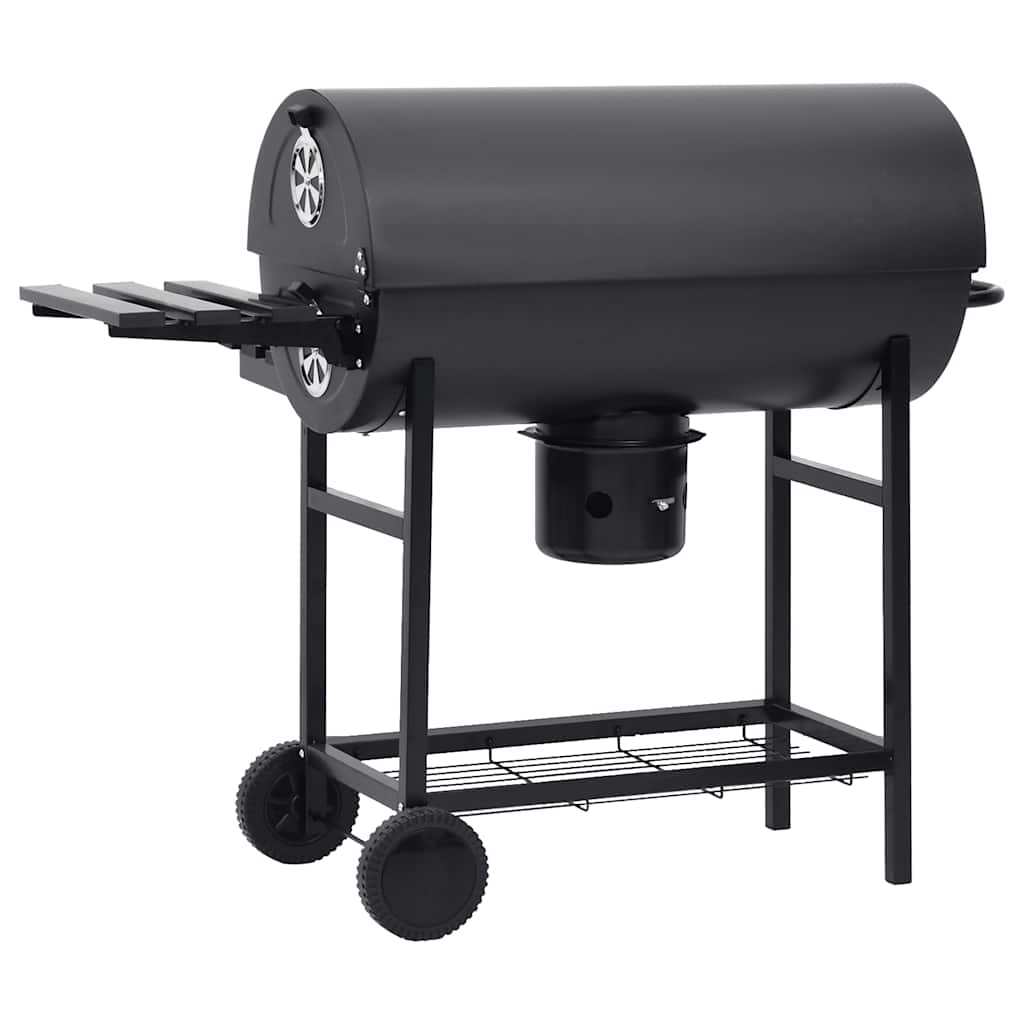 vidaXL Barbecuevat met wielen en planken 115x85x95 cm staal zwart