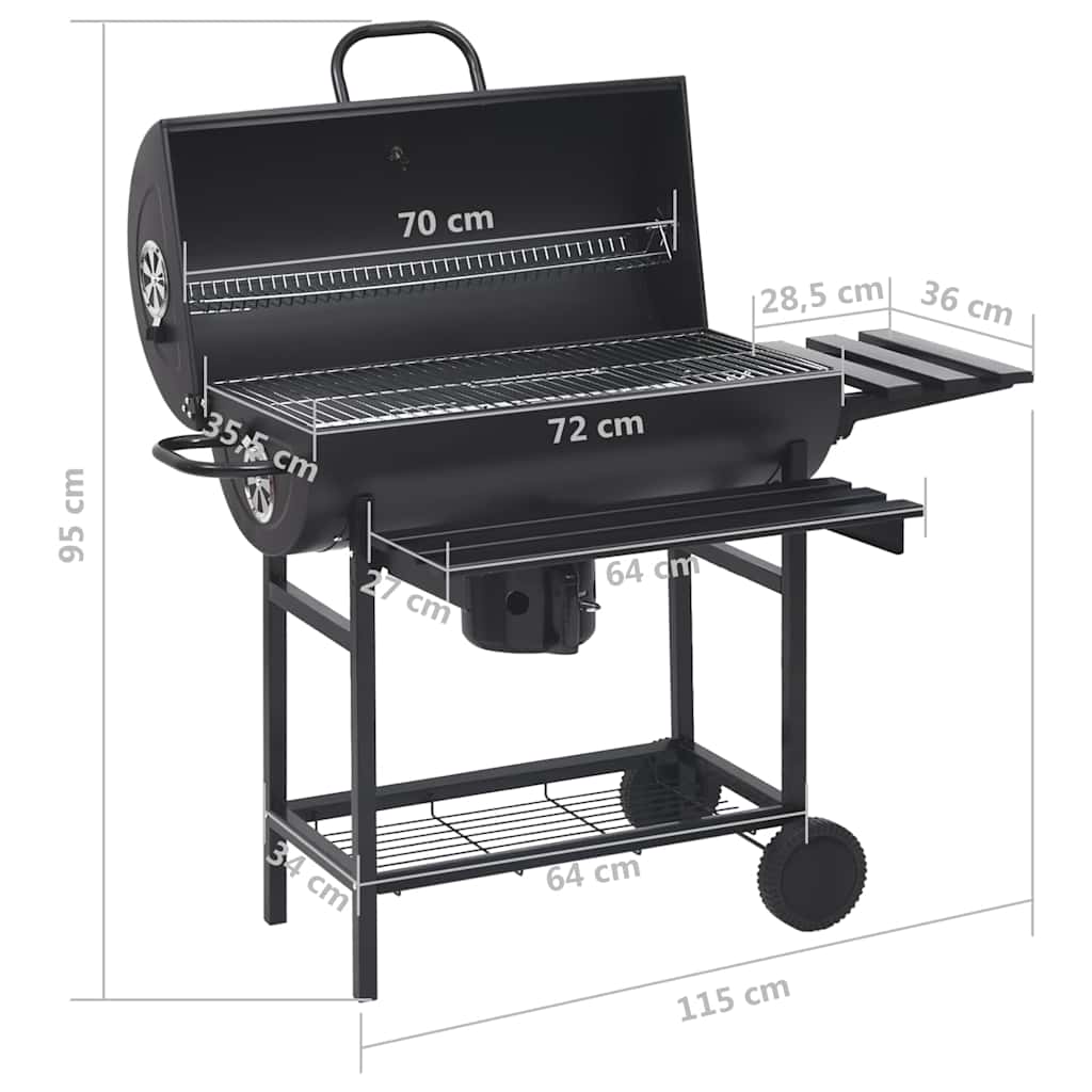 vidaXL Barbecuevat met wielen en planken 115x85x95 cm staal zwart