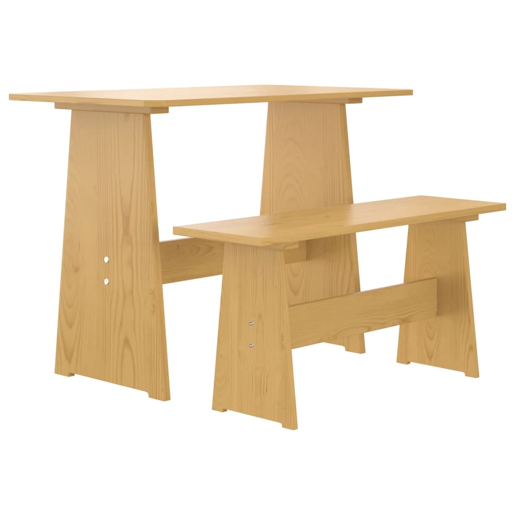 Eettafel met bankje REINE massief groenhout honingbruin