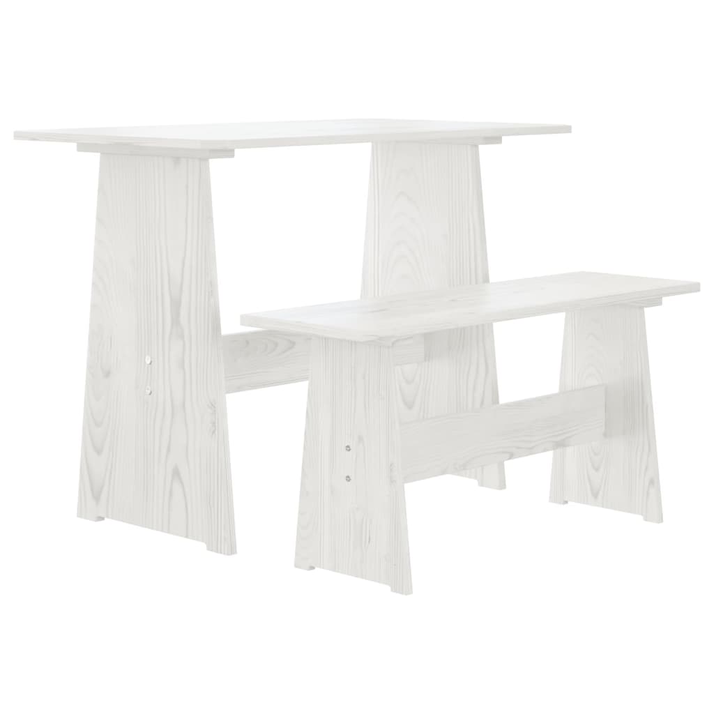 Eettafel met bankje REINE massief groenhout wit