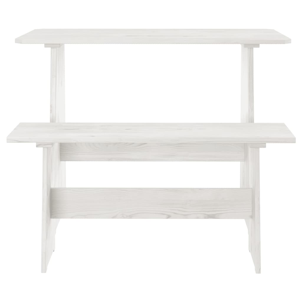 Eettafel met bankje REINE massief groenhout wit