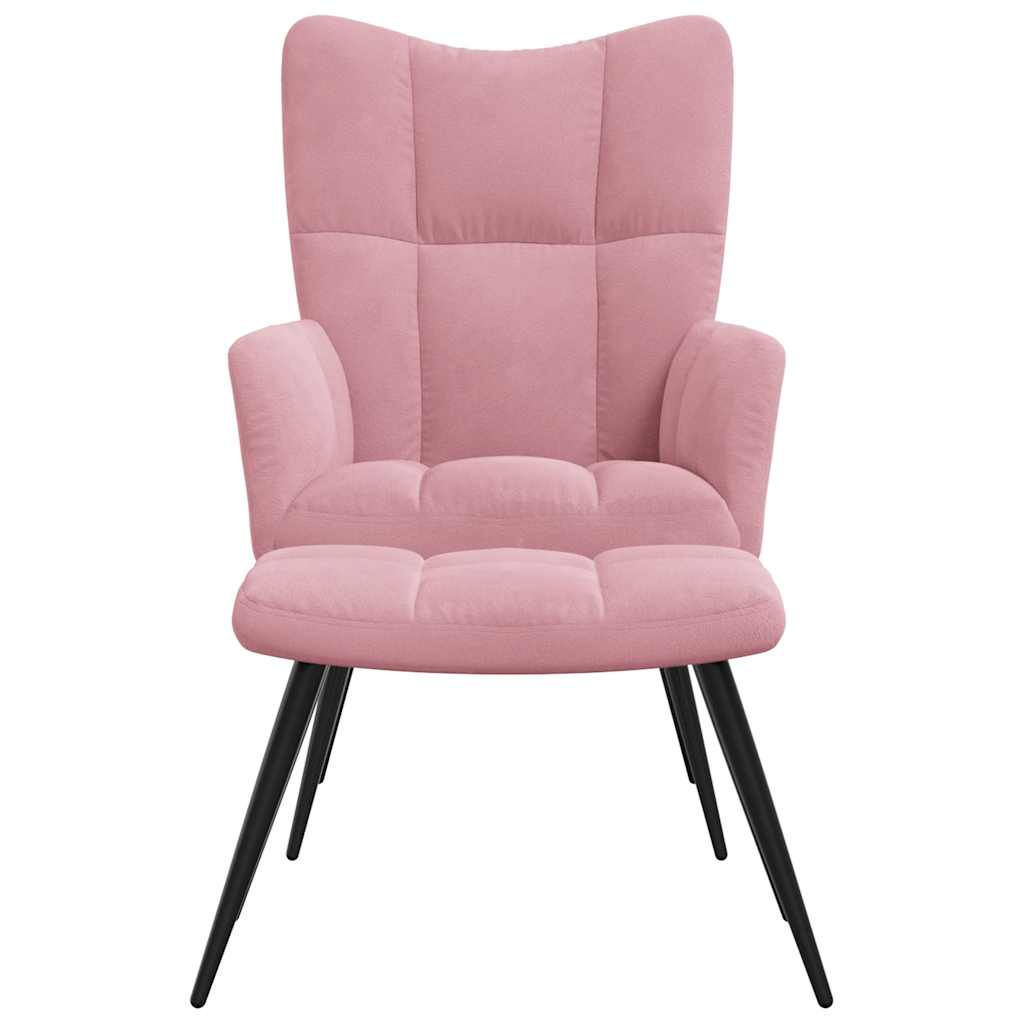 Relaxstoel met voetenbank fluweel roze