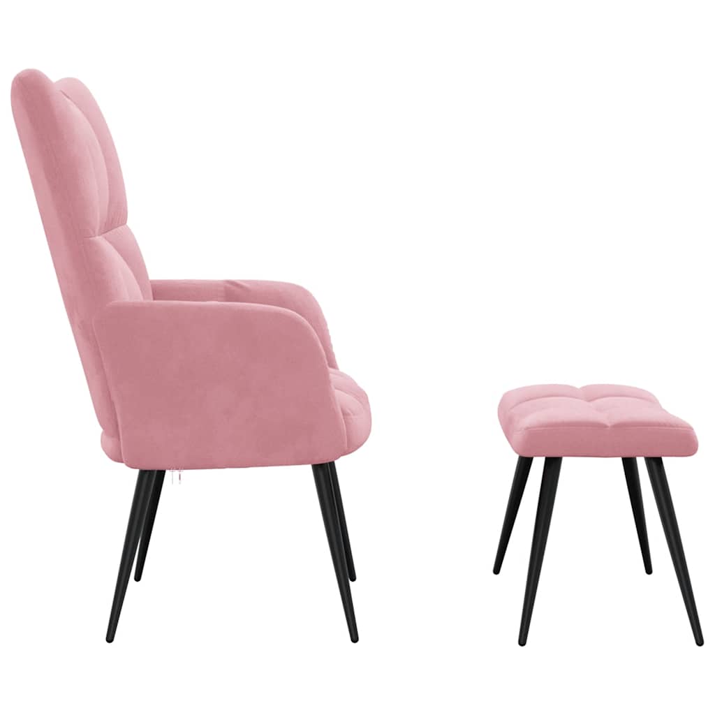 Relaxstoel met voetenbank fluweel roze