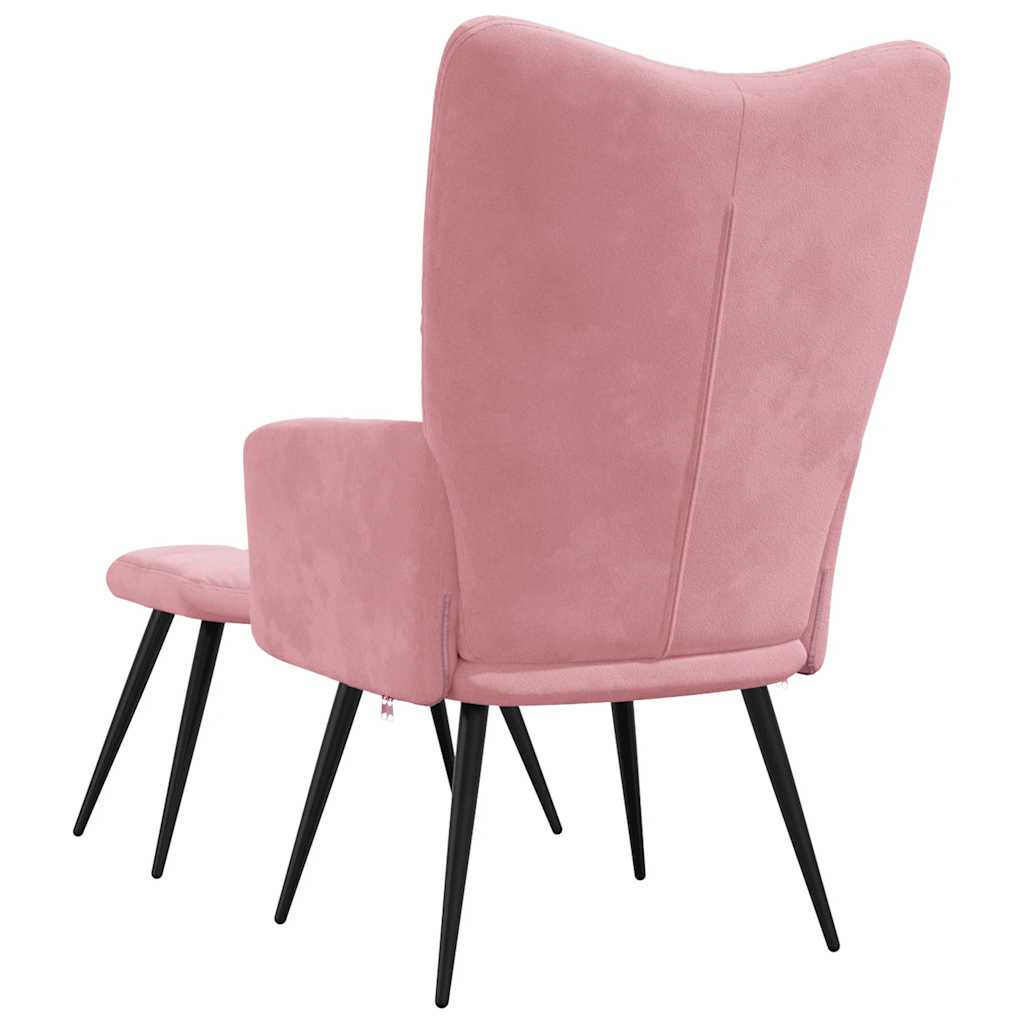 Relaxstoel met voetenbank fluweel roze