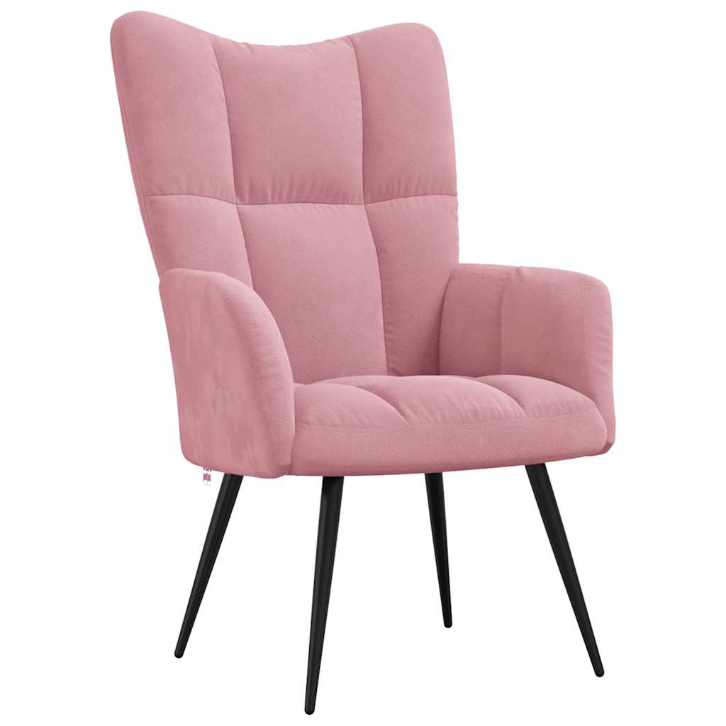 Relaxstoel met voetenbank fluweel roze
