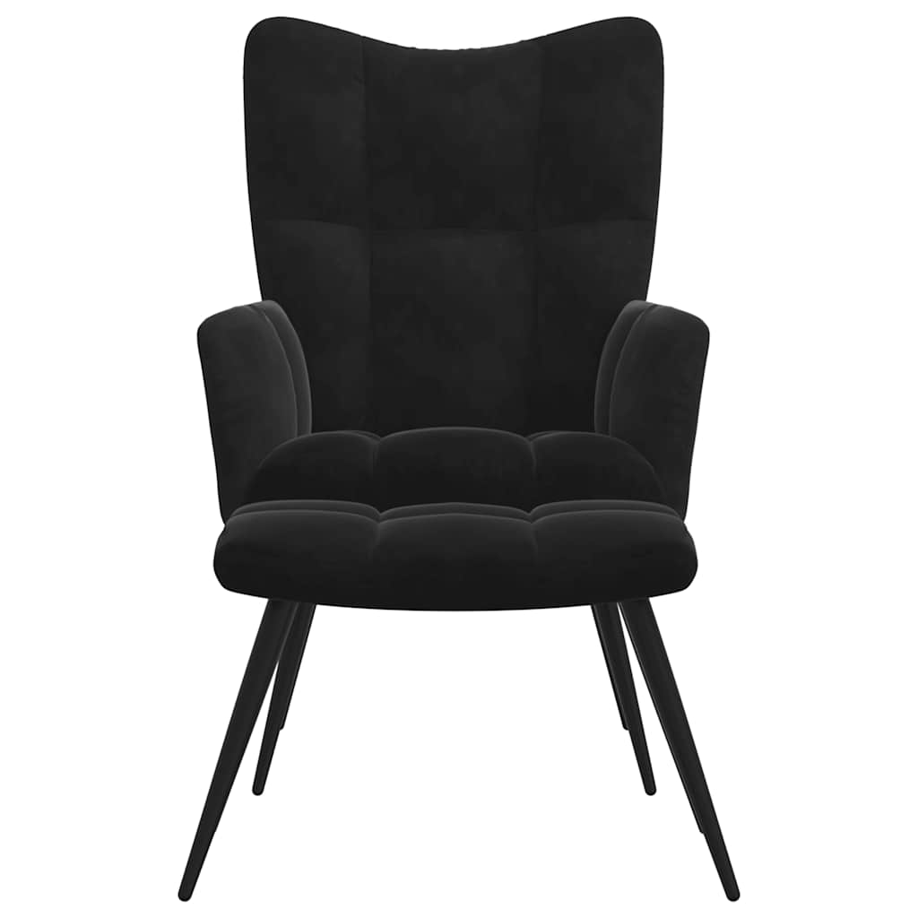 Relaxstoel met voetenbank fluweel zwart