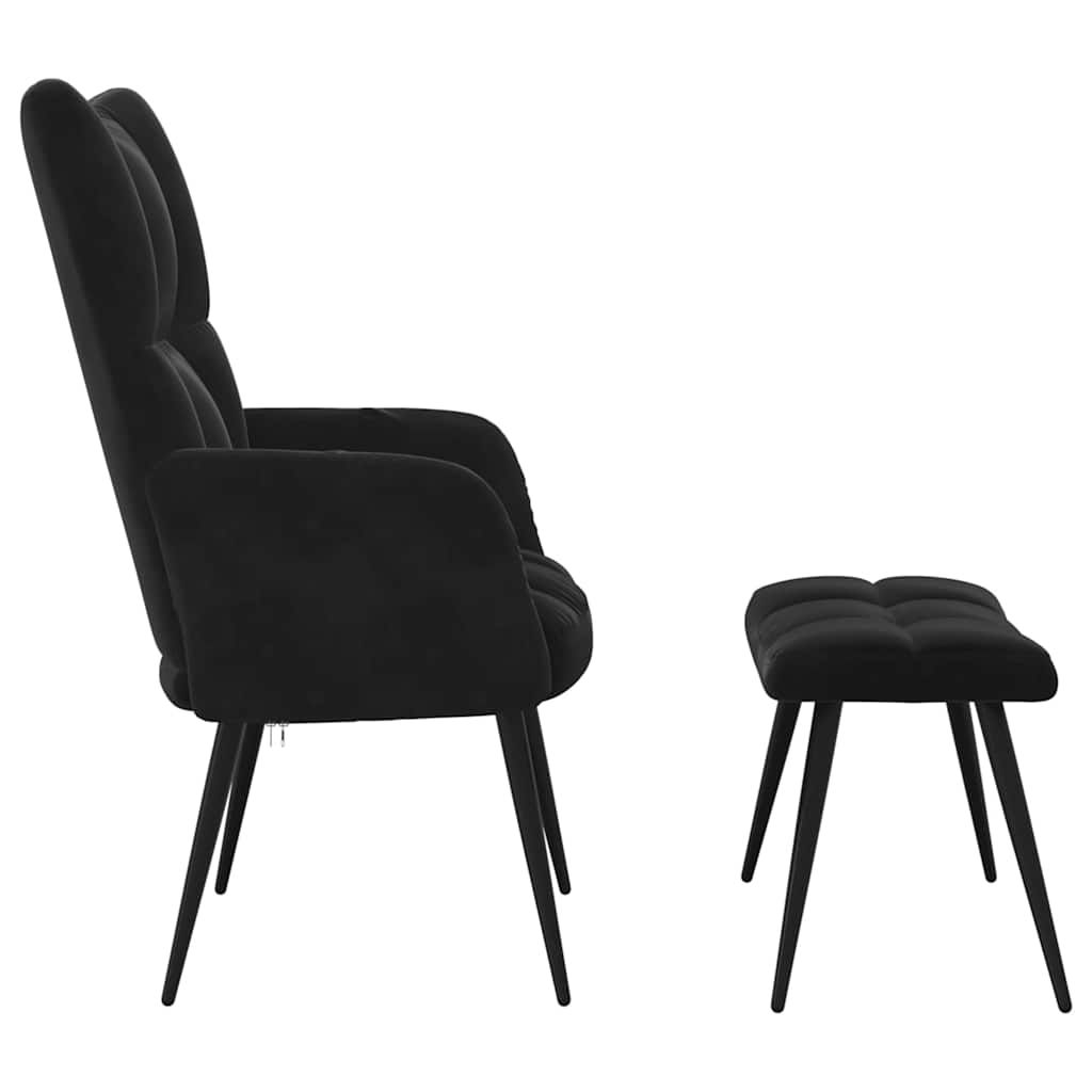 Relaxstoel met voetenbank fluweel zwart