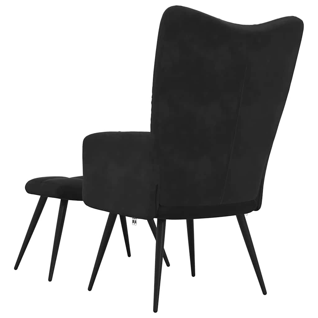 Relaxstoel met voetenbank fluweel zwart