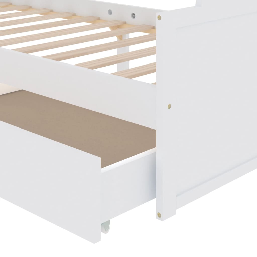 Bedframe met lades massief grenenhout wit 90x200 cm
