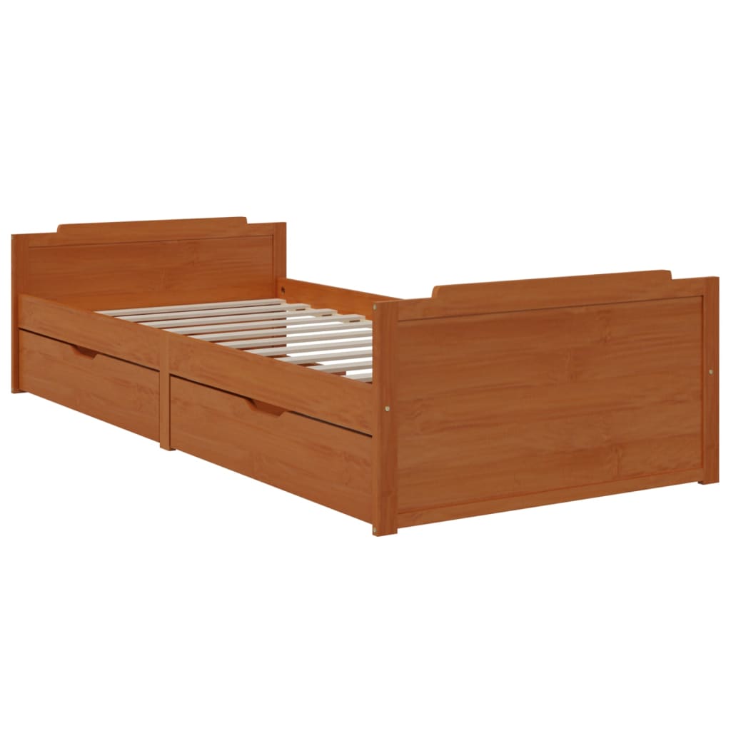 Bedframe met lades massief grenenhout honingbruin 90x200 cm