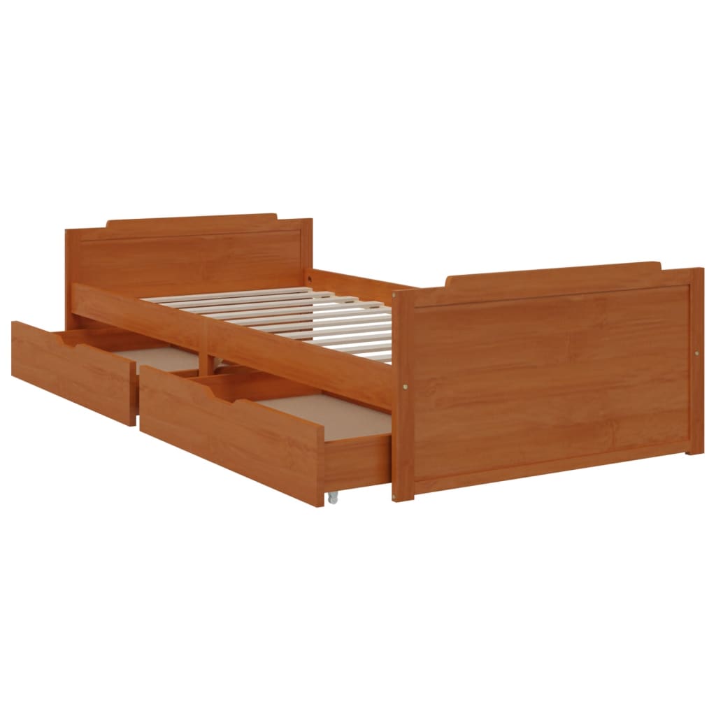 Bedframe met lades massief grenenhout honingbruin 90x200 cm