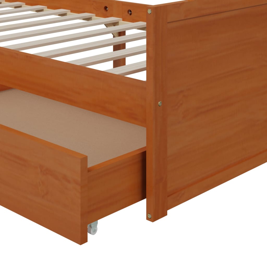 Bedframe met lades massief grenenhout honingbruin 90x200 cm
