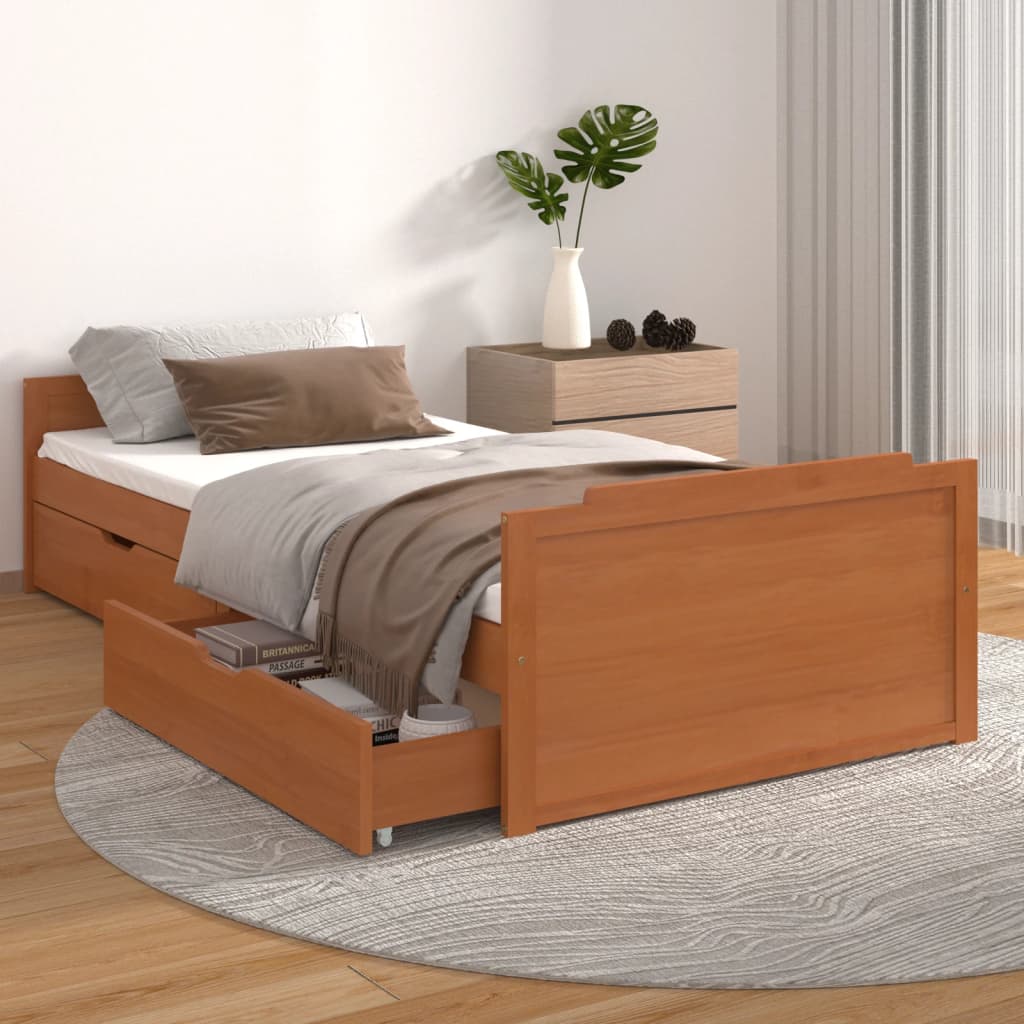 Bedframe met lades massief grenenhout honingbruin 90x200 cm