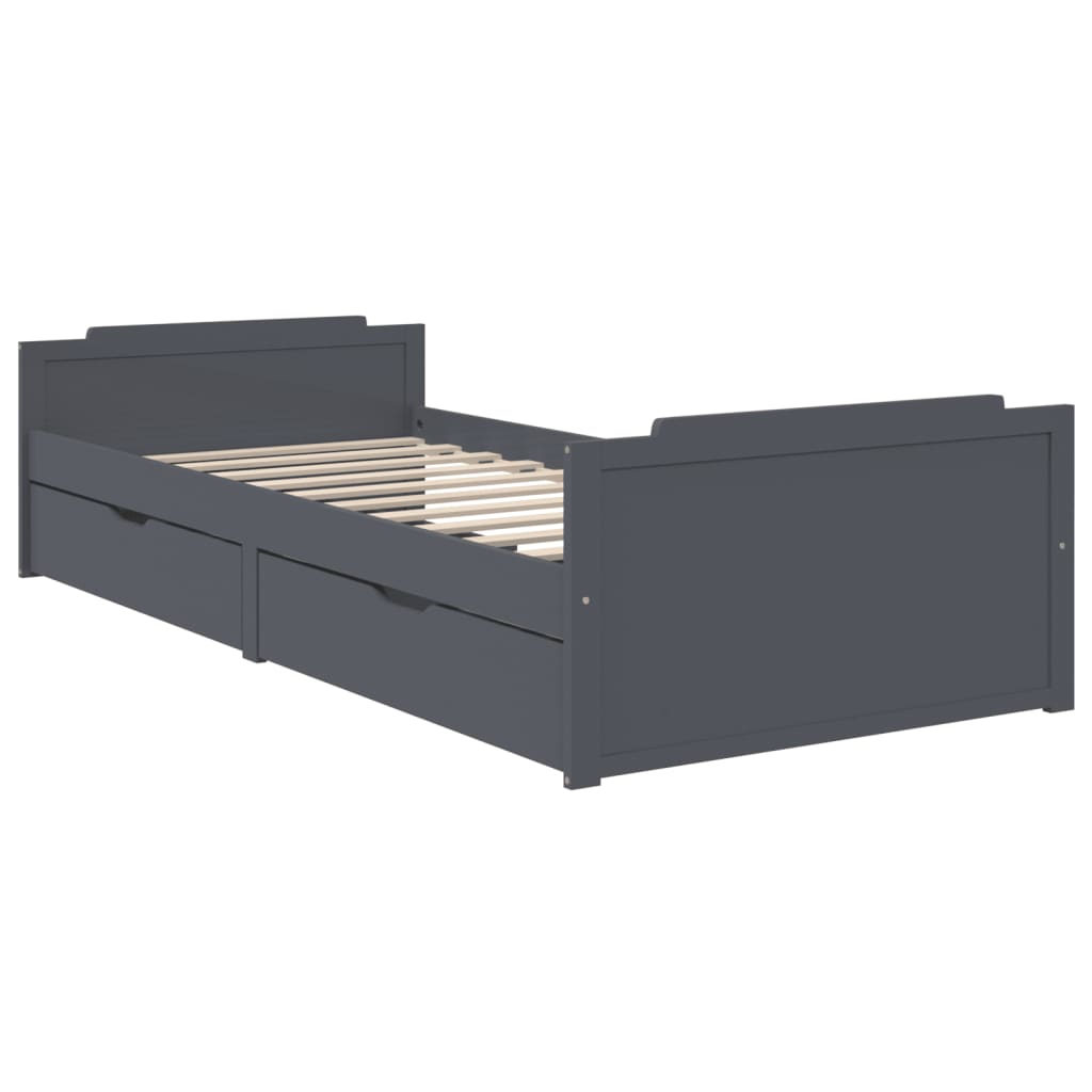 Bedframe met lades massief grenenhout donkergrijs 90x200 cm