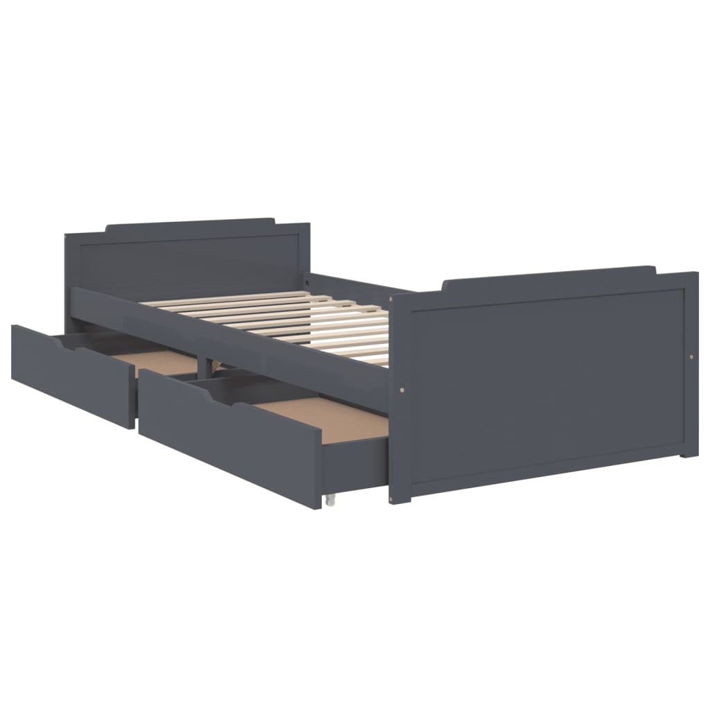 Bedframe met lades massief grenenhout donkergrijs 90x200 cm