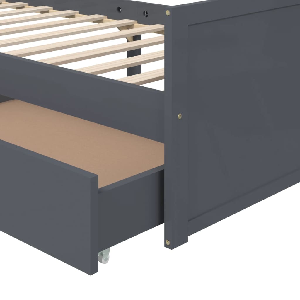 Bedframe met lades massief grenenhout donkergrijs 90x200 cm