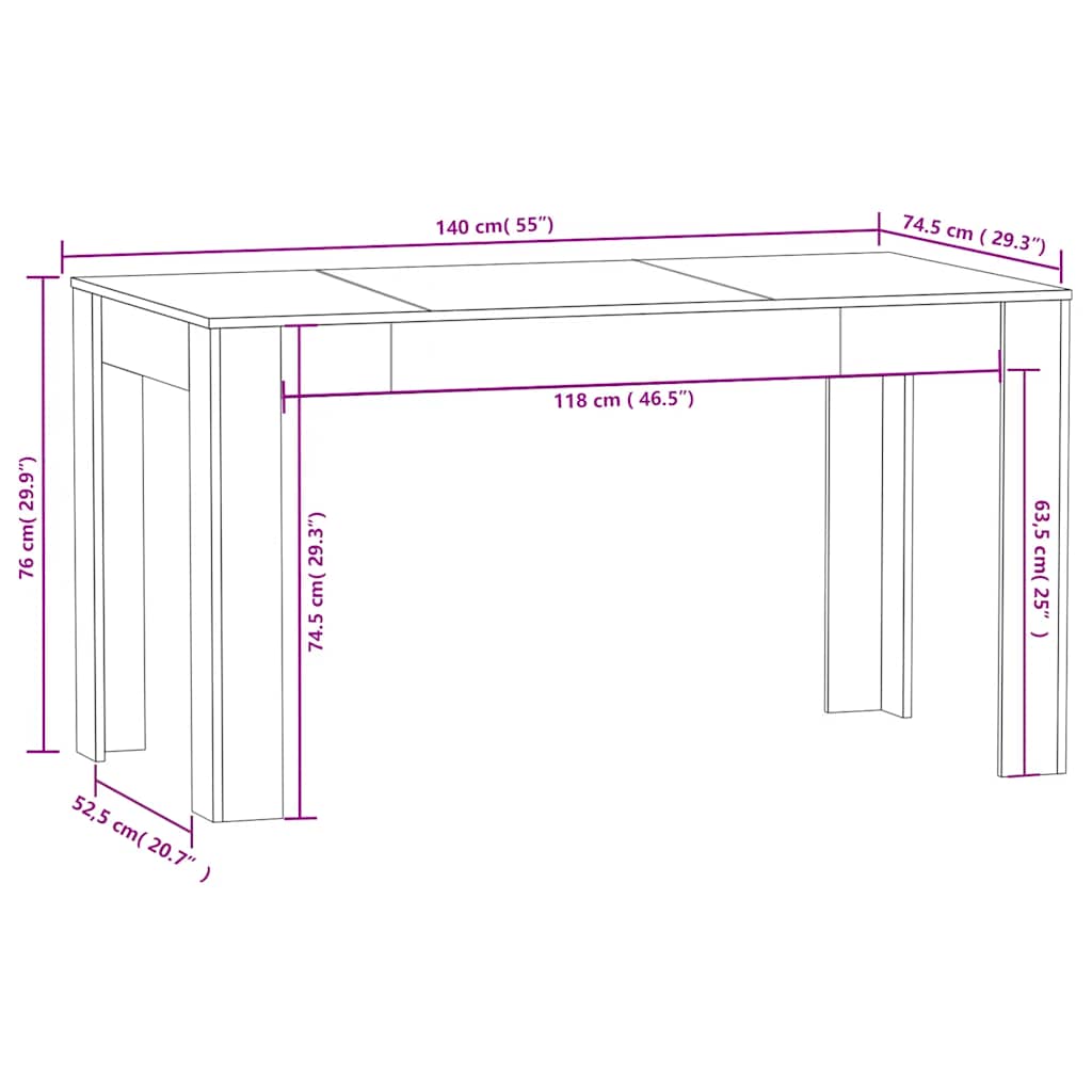 Eettafel 140x74,5x76 cm spaanplaat zwart