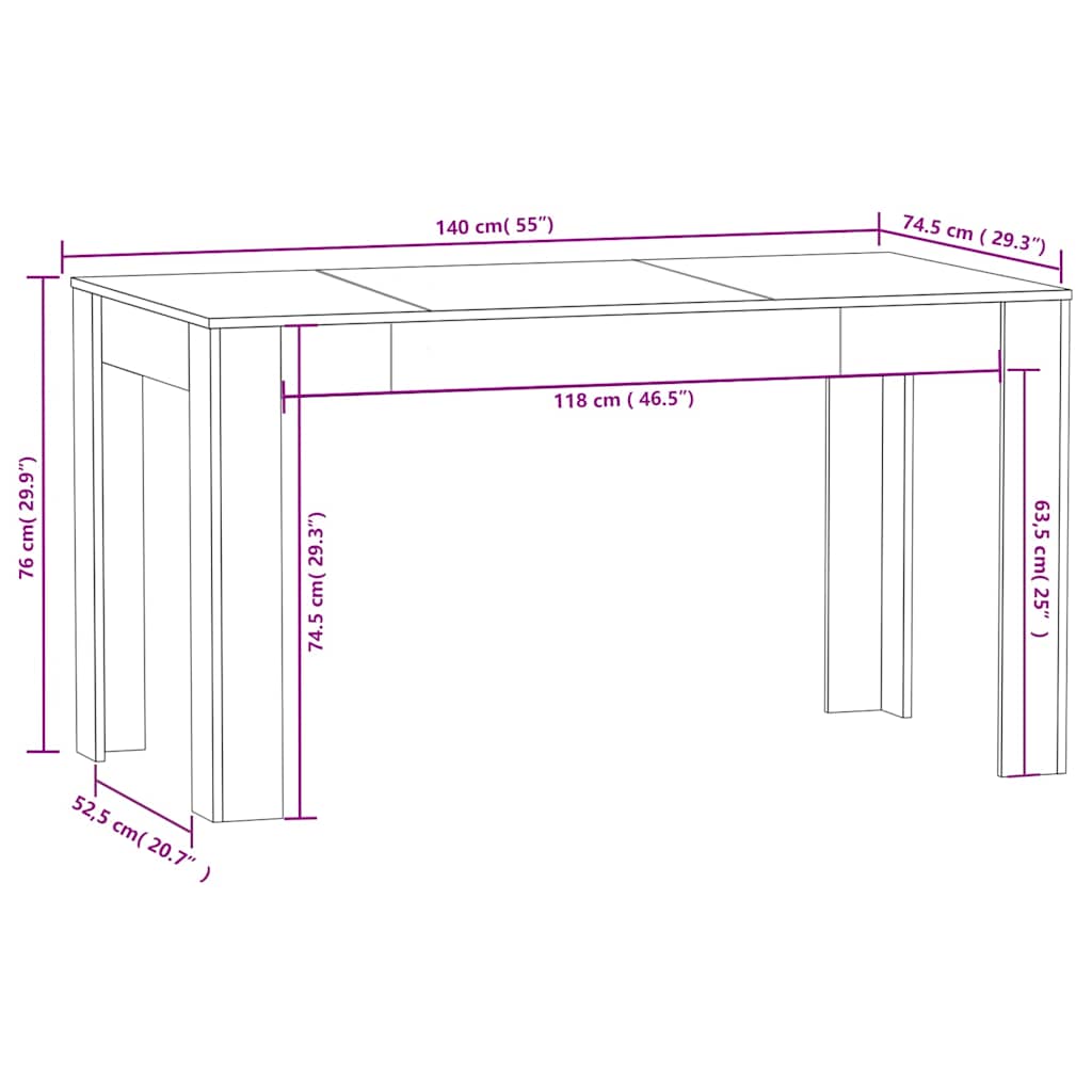 Eettafel 140x74,5x76 cm spaanplaat sonoma eikenkleurig