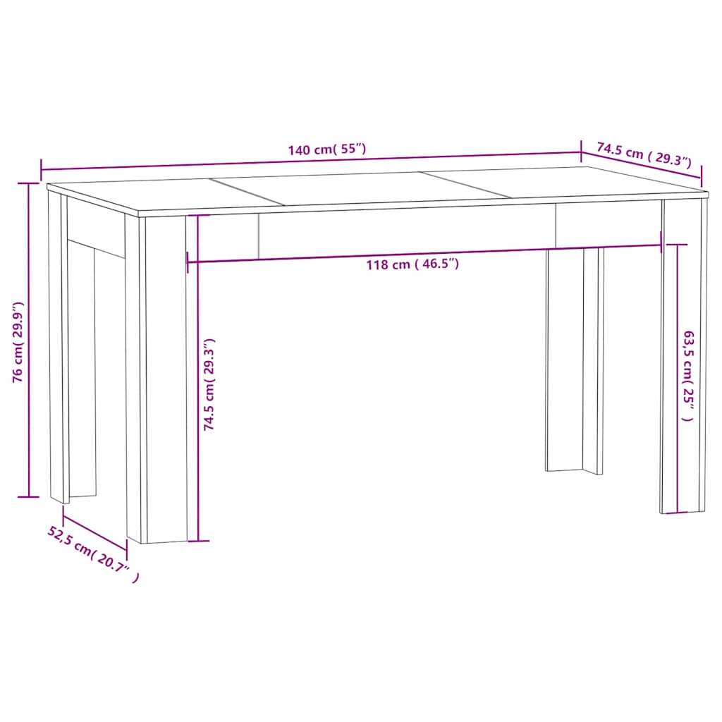 Eettafel 140x74,5x76 cm spaanplaat betongrijs