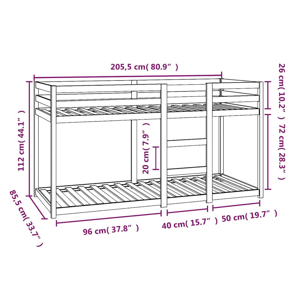 Stapelbed massief groenhout 80x200 cm