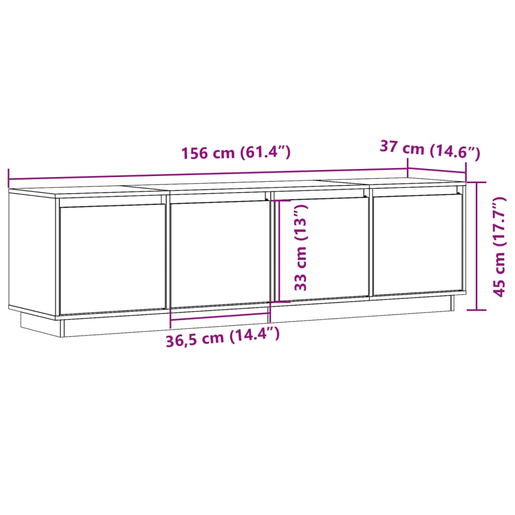 Tv-meubel 156x37x45 cm massief groenenhout wit