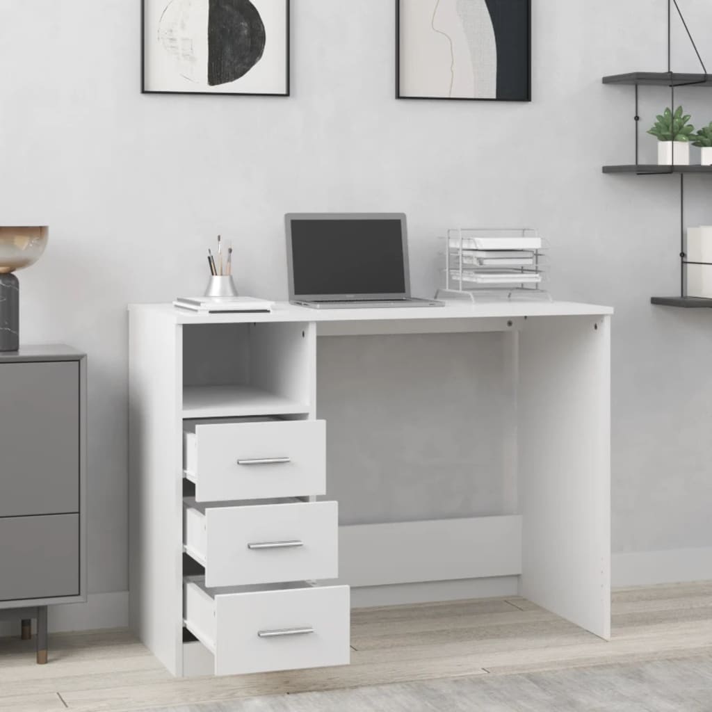Bureau met lades 102x50x76 cm bewerkt hout wit