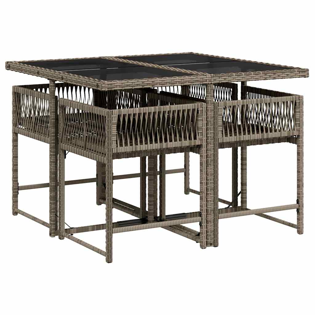 5-delige Tuinset met kussens poly rattan grijs