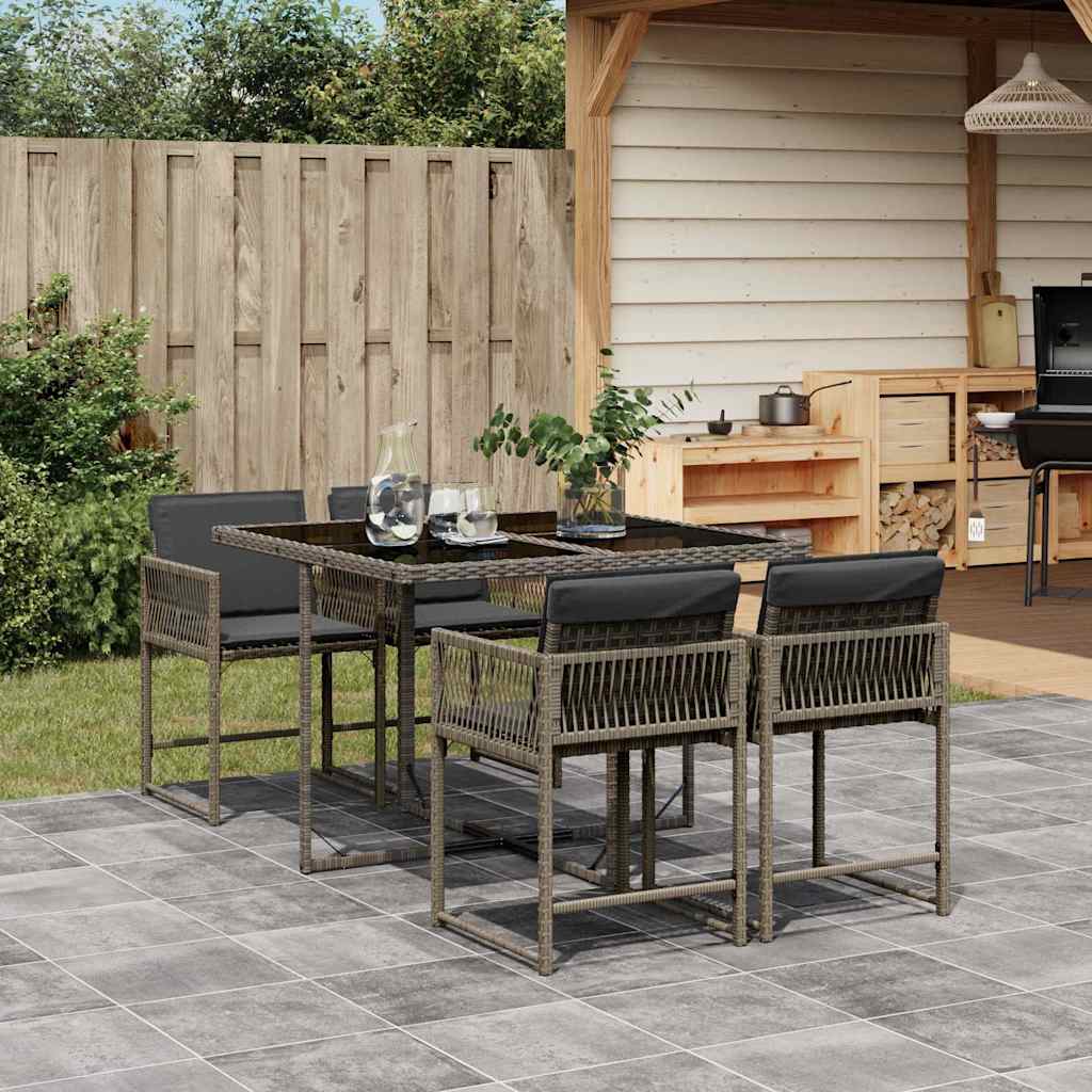 5-delige Tuinset met kussens poly rattan grijs