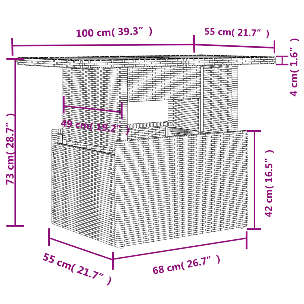 Tuintafel 100x55x73 cm poly rattan en acaciahout zwart