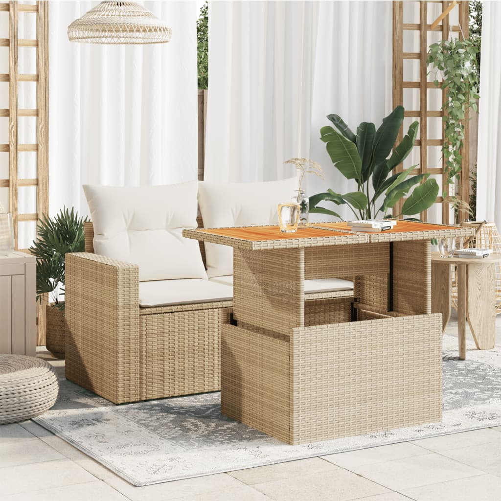Tuintafel 100x55x73 cm poly rotan en acaciahout beige