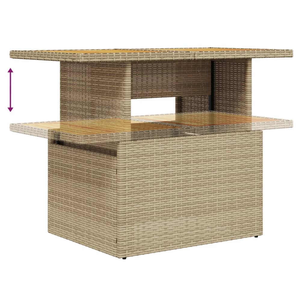 Tuintafel 100x55x73 cm poly rotan en acaciahout beige