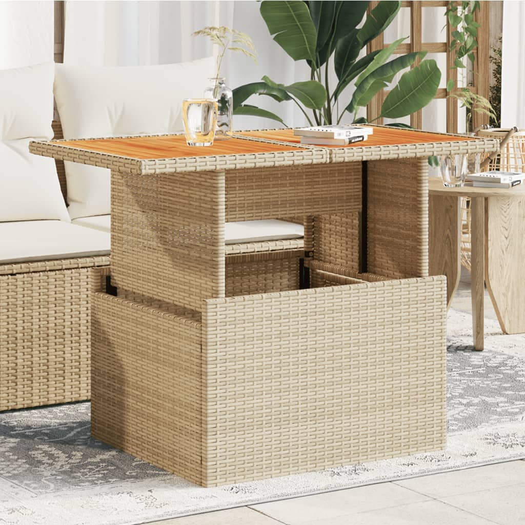 Tuintafel 100x55x73 cm poly rotan en acaciahout beige